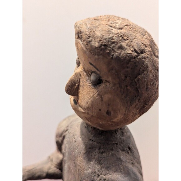 1900's Wood Carved Man With Snake On Pole Folk Art - Picture 6 of 10